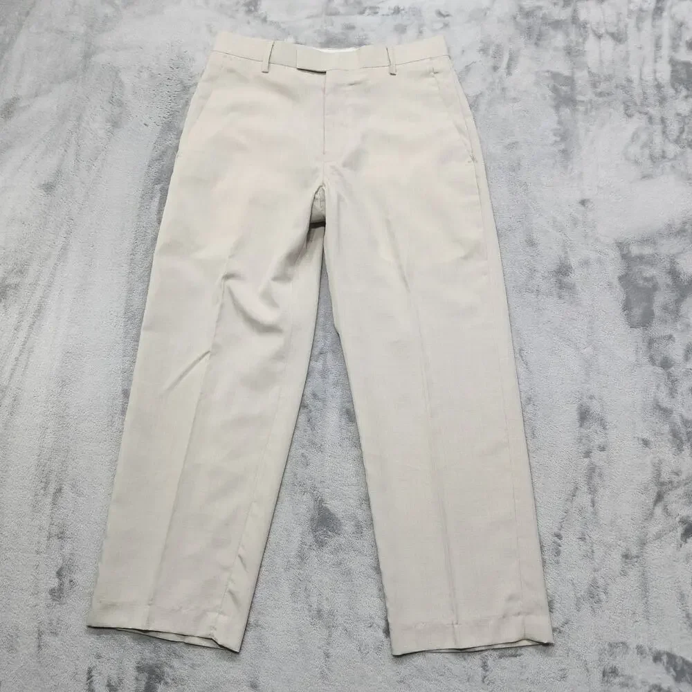 Kenneth Cole Reaction Pants Mens 30X27* Beige Khaki Flat Front Straight Leg